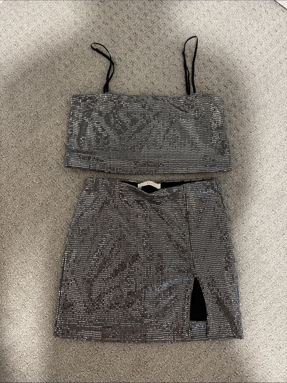 Silver Sequin Two-Piece Mini Skirt Set - Women's